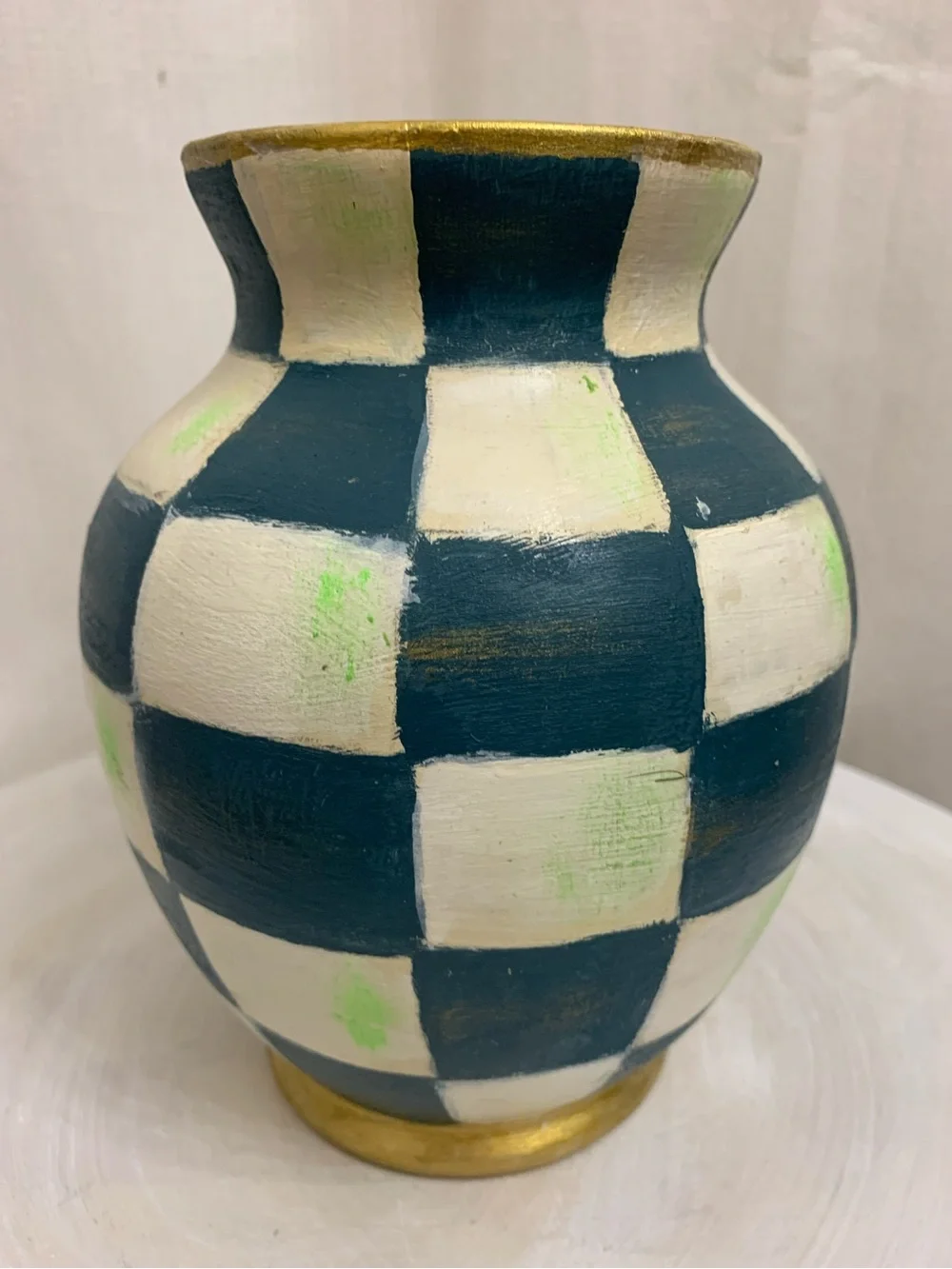 Royal Check Vase Hand Painted Inspired by Vintage  Mackenzie Childs
